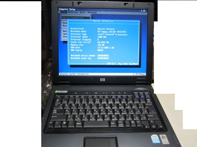HP nx6120 15インチノートＰＣ Celeron 1.4GHz/256MB/40GB/リカバリ無し 動作確認済みの画像1