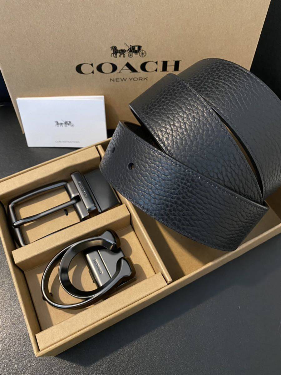 COACH リバーシブル メンズベルト コーチメンズ ブラックxブラウン 新品未使用 バックル回転 アウトレット シンプルベルトの画像1