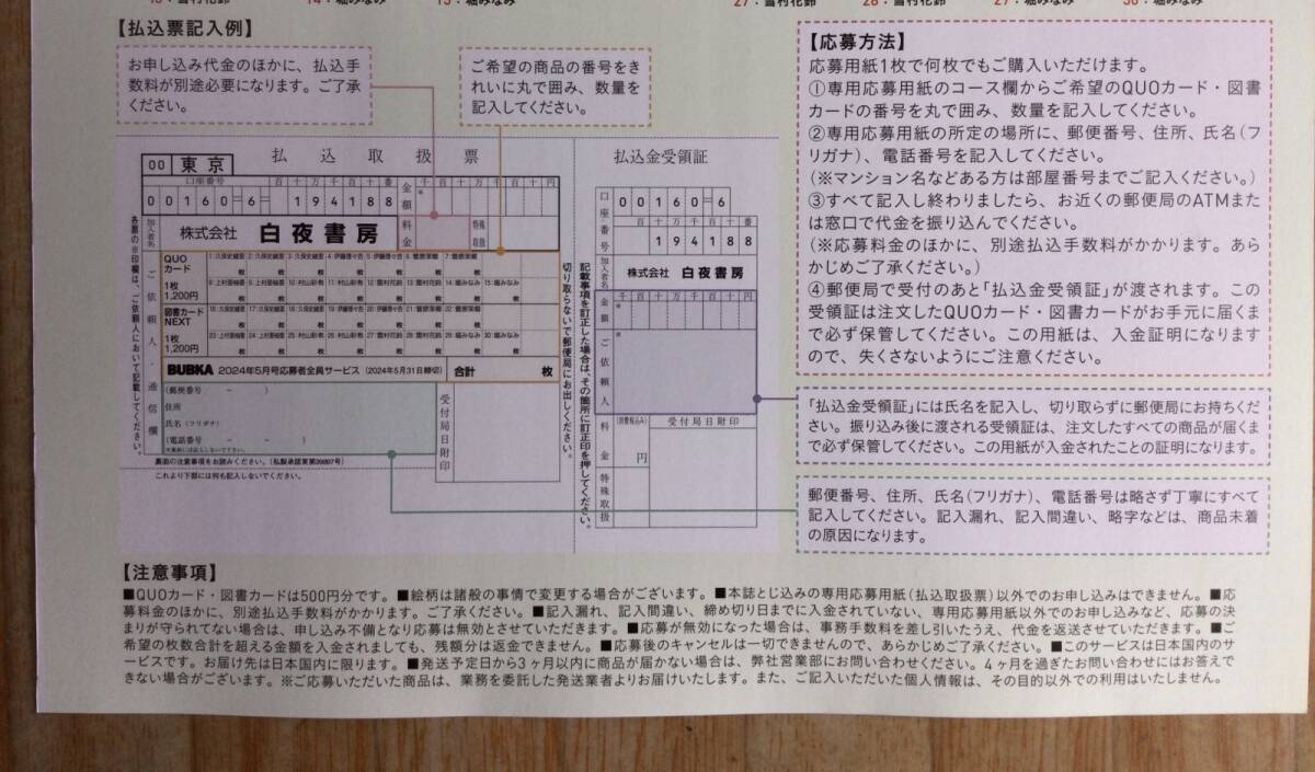 【払込取扱票】応募者全員サービス　払込取扱票　1枚　BUBKA　2024年5月号　送料84円_参考画像です。出品物ではありません。