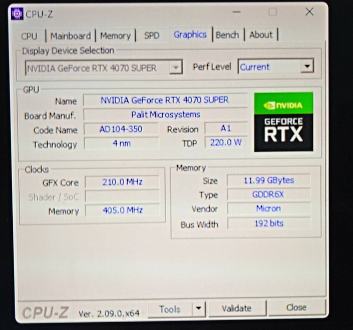 GeForce RTX 4070 SUPER Dual 12GB（Palit NED407S019K9-1043D）ドスパラエディション　中古