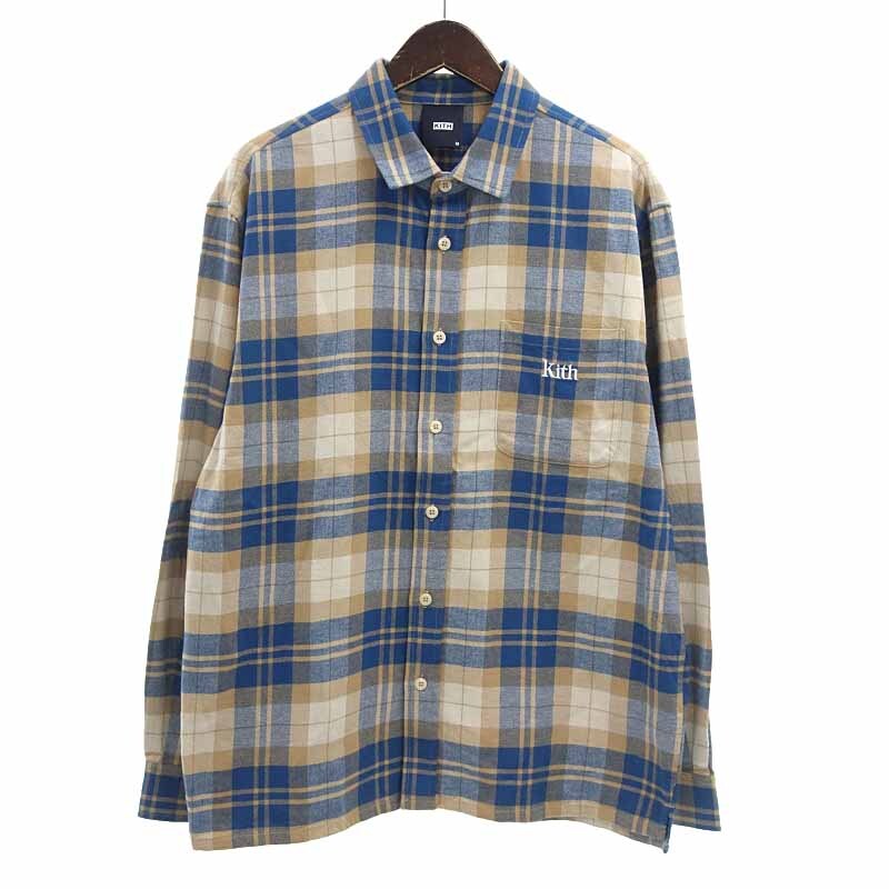 KITH Ludlow Button Down チェック 長袖 シャツ ブルー/ベージュ メンズMの画像1