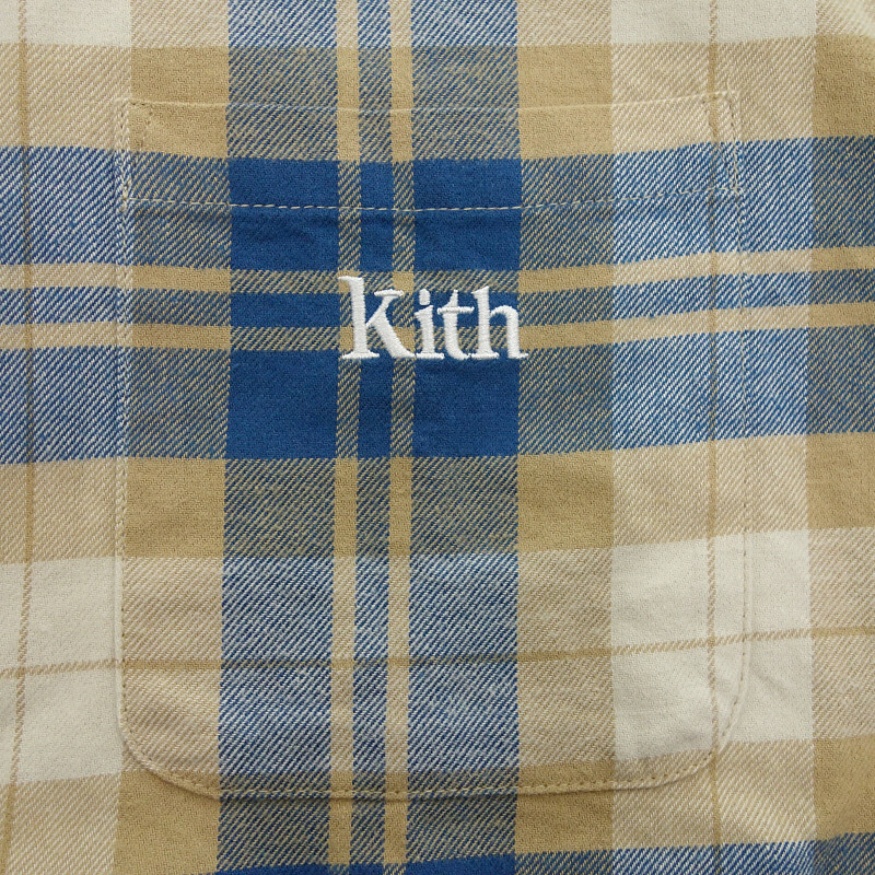 KITH Ludlow Button Down チェック 長袖 シャツ ブルー/ベージュ メンズMの画像5