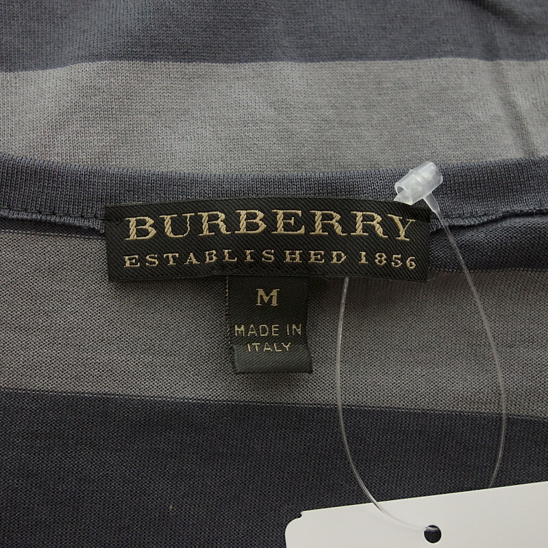【PRICE DOWN】BURBERRY ボーダー クルーネック コットン 半袖 カットソー Tシャツ グレー メンズMの画像3