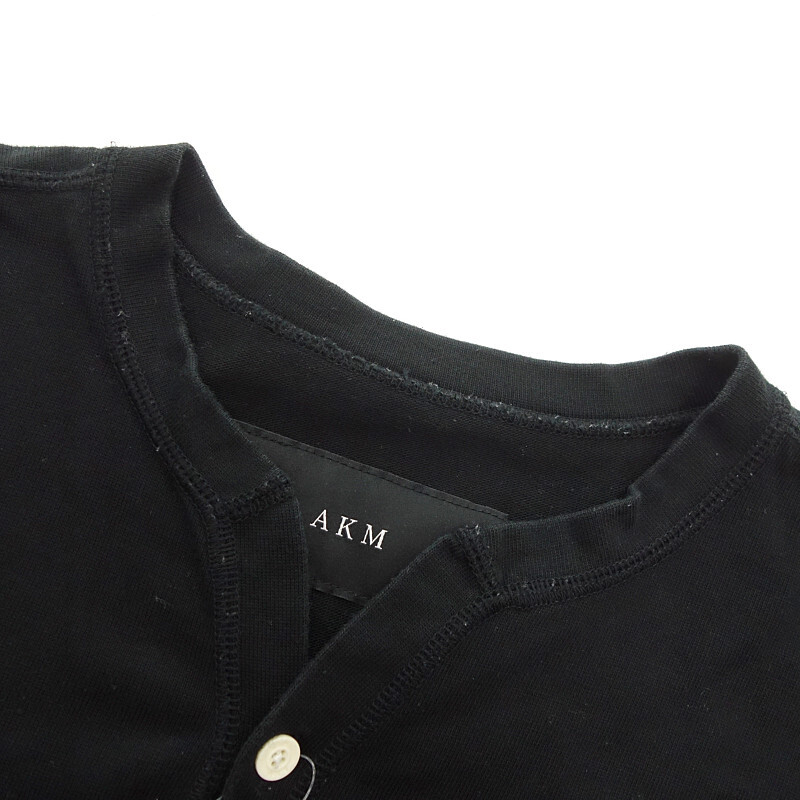 AKM T062 CTN112 ヘンリーネック 七分袖 Tシャツ カットソー カットソー ブラック メンズLの画像6