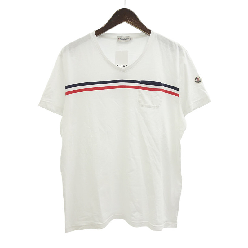 MONCLER トリコロール ライン ポケット 付き 半袖 Tシャツ ホワイト メンズXXLの画像1