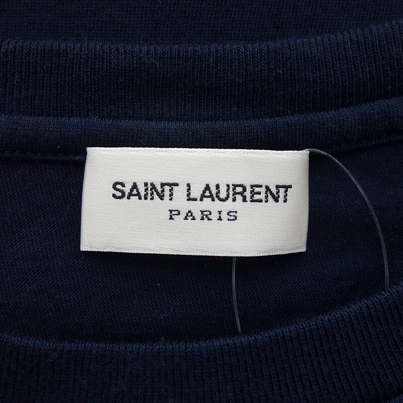 【特別価格】SAINT LAURENT PARIS リバース ロゴ プリント 半袖 Tシャツ ネイビー メンズMの画像3
