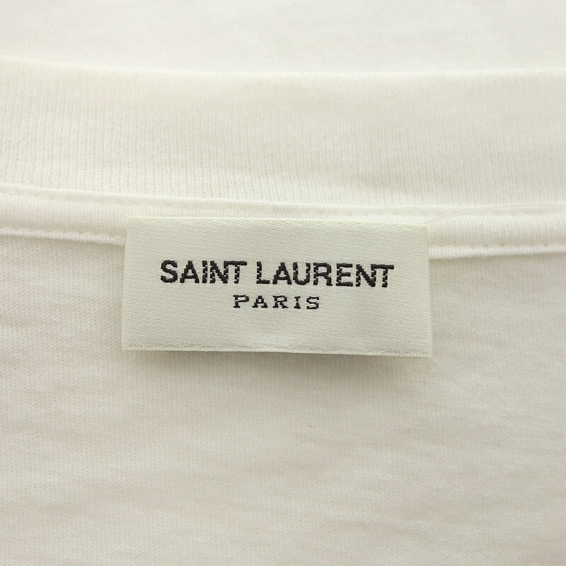 SAINT LAURENT PARIS 17AW シグネチャーロゴプリント ショートスリーブ カットソー 半袖Tシャツ ホワイト メンズLの画像3