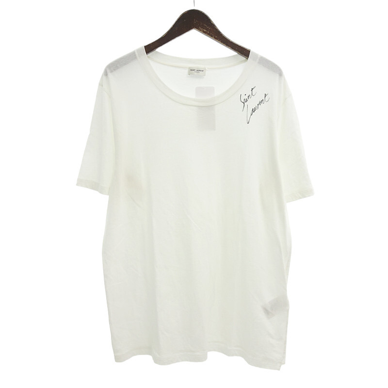 SAINT LAURENT PARIS 17AW シグネチャーロゴプリント ショートスリーブ カットソー 半袖Tシャツ ホワイト メンズLの画像1