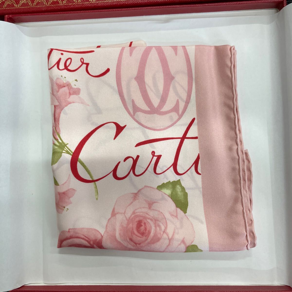 ＃ Cartier カルティエ 大判スカーフ スカーフ ストール シルク シルク100% 花柄 薔薇 バラ ローズ ピンク_画像2