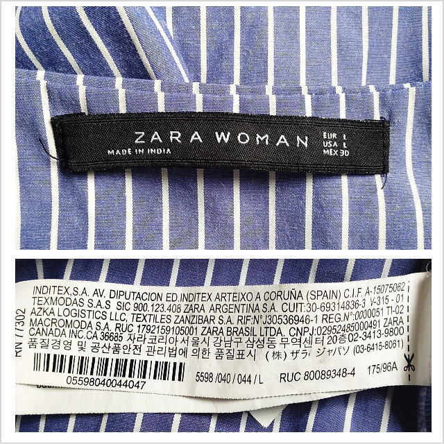 ［ZARA WOMAN］ブルーストライプ刺繍ブラウス 六分袖 七分袖 羽織り トップス レディース ザラ ゆったりサイズ USA L 3L位 ◎送料込みの画像3