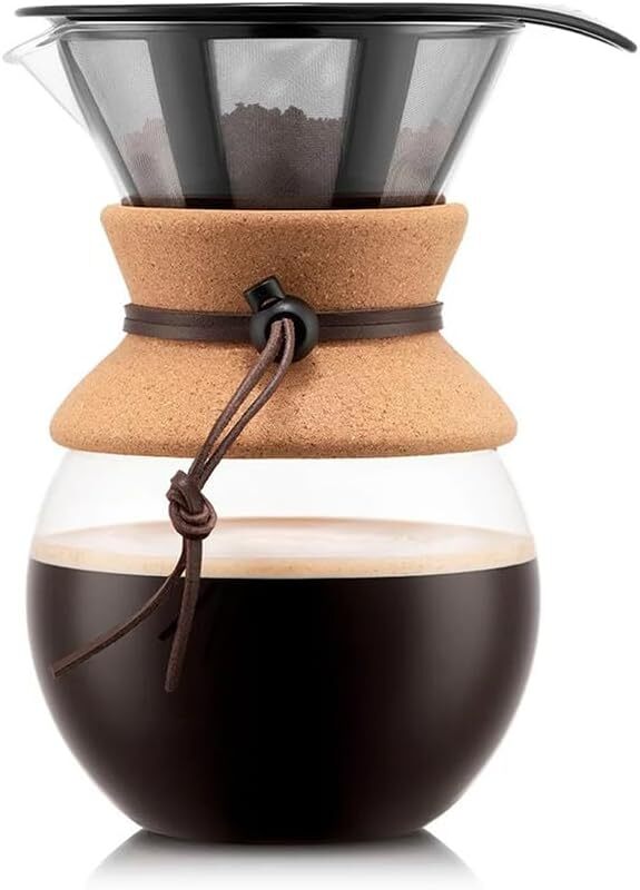 未使用 BODUM ボダム ドリッパー POUR OVER ドリップ コーヒーメーカー 1000ml コルク ステンレスフィルター ガラスビーカー 11571-109GB_画像1