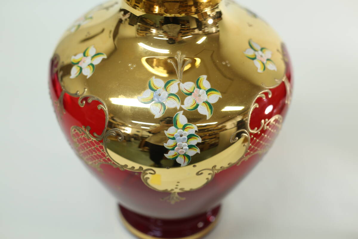京都⑩◆MURANO ムラノ ムラーノ ベネチアンガラス 花瓶 壺 フラワーベース イタリア 製 ガラス 金彩 シール 付 インテリア 高さ約32.5cmの画像8