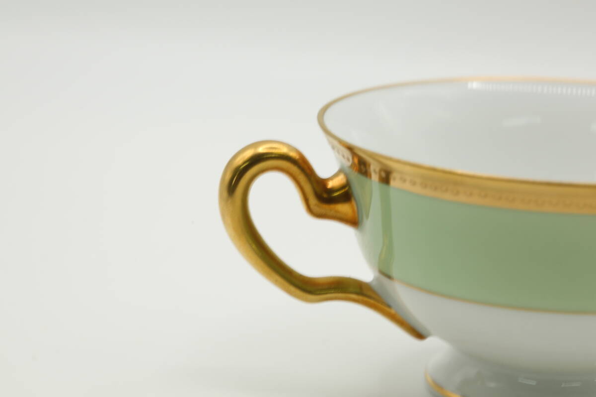 京都⑧◆OKURA 大倉陶園 ティーカップ ソーサー 6客 セット グリーン ゴールドライン カップ コーヒーカップ 食器 口径9cmの画像7