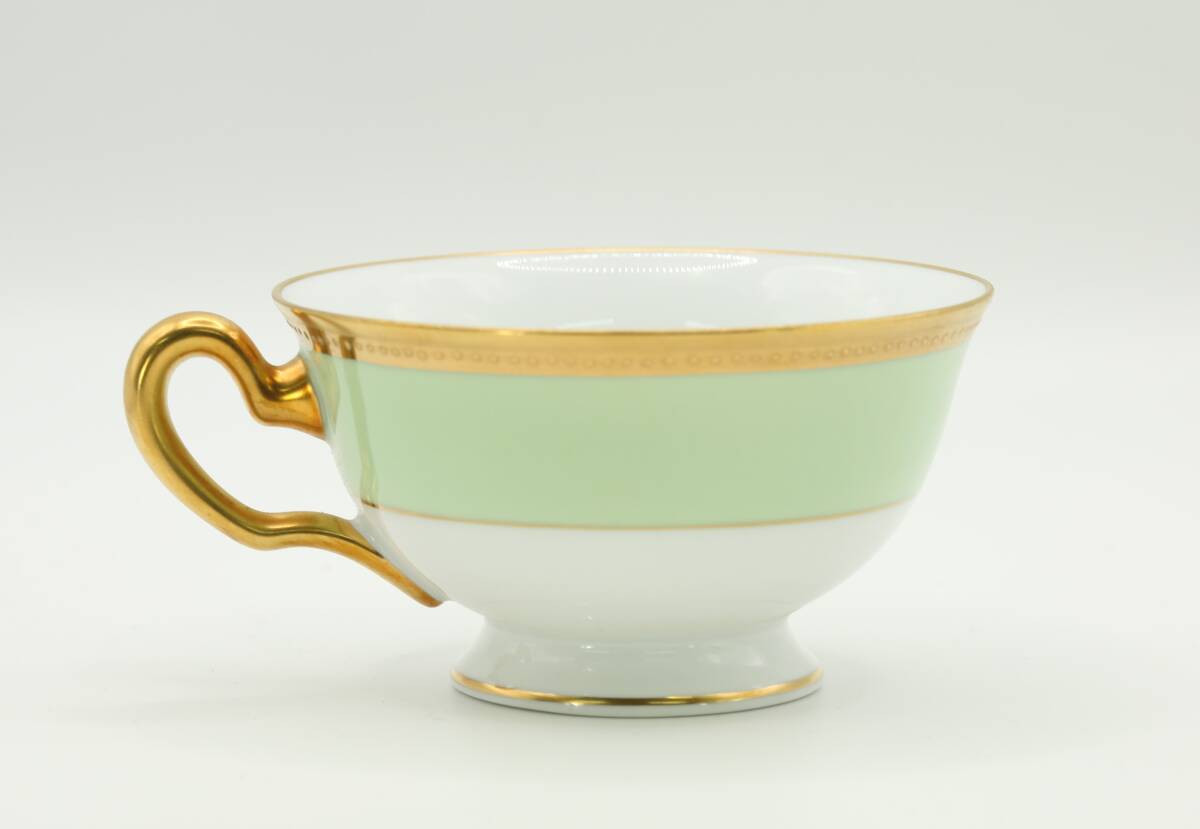 京都⑧◆OKURA 大倉陶園 ティーカップ ソーサー 6客 セット グリーン ゴールドライン カップ コーヒーカップ 食器 口径9cmの画像6
