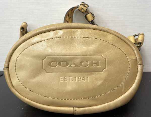 80 AS0406-01 COACHコーチ 11423 レザー ワンショルダーバッグ ベージュ系 斜め掛け バケツ型 同梱まとめて取引不可/単品取引のみの画像5