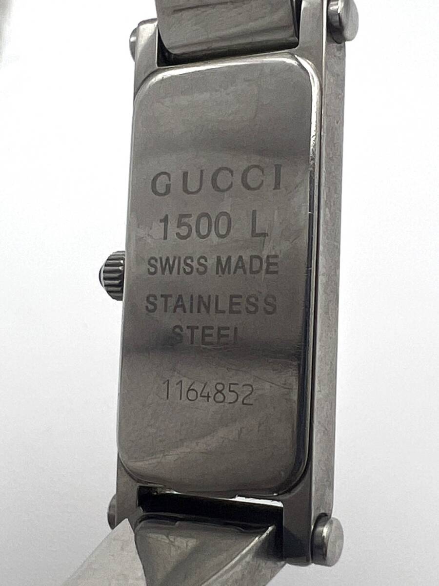 198982-0 動作確認済 GUCCI グッチ バングルウオッチ 1500L スクエア シルバー文字盤 レディース腕時計 クオーツの画像6