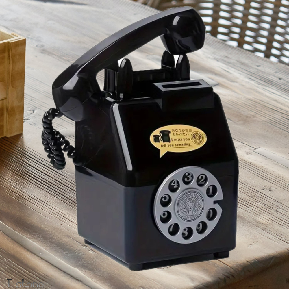 貯金箱 固定電話 ダイヤル式 1960年代 ヴィンテージ オブジェ 可愛らしい ブラック 天使 受話器 ブロック型 インテリア 雰囲気作り レトロ_画像1