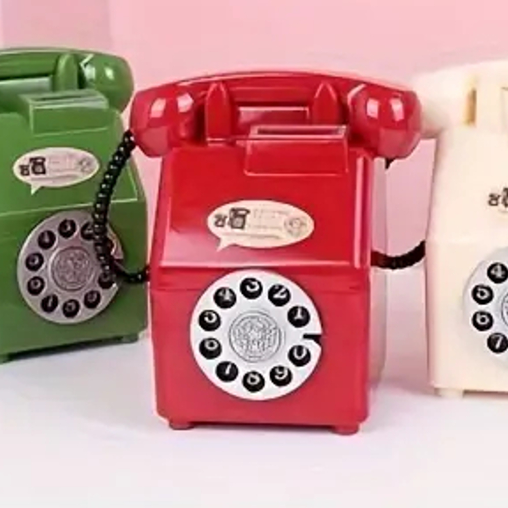 貯金箱 固定電話 レッド 赤 ダイヤル式 ヴィンテージオブジェ 可愛らしい 天使 受話器 1960年代 レトロ ボックス型 インテリア 雰囲気作り_画像2