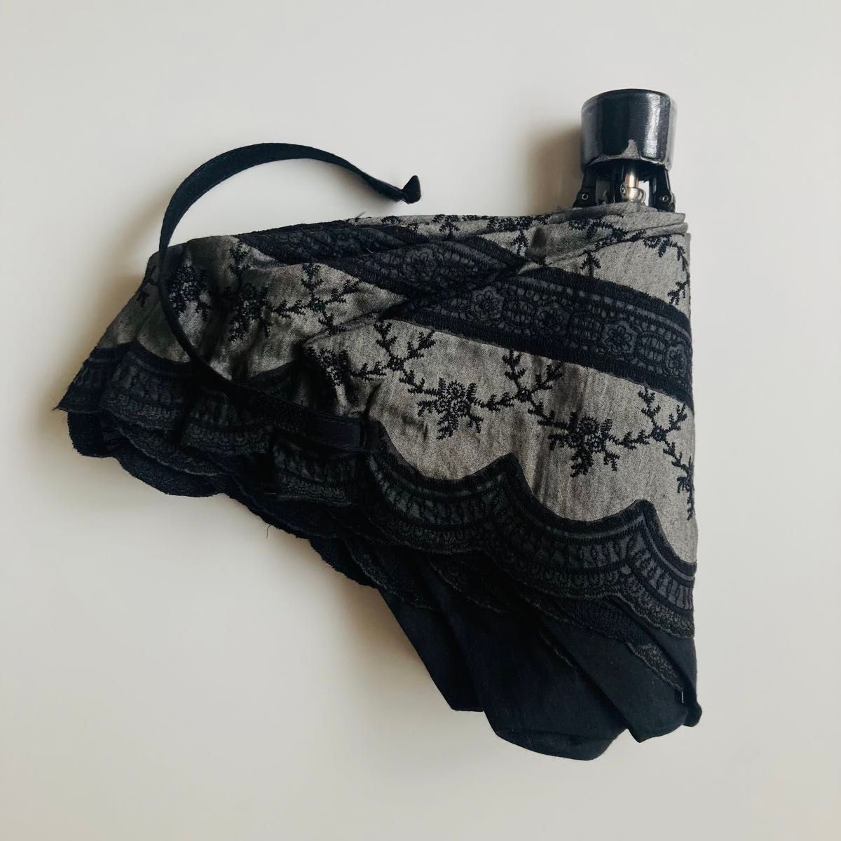 OGAWA　傘の小川　折りたたみ日傘　折りたたみ傘　レース日傘　刺繍　ブラック　50cm　中古品
