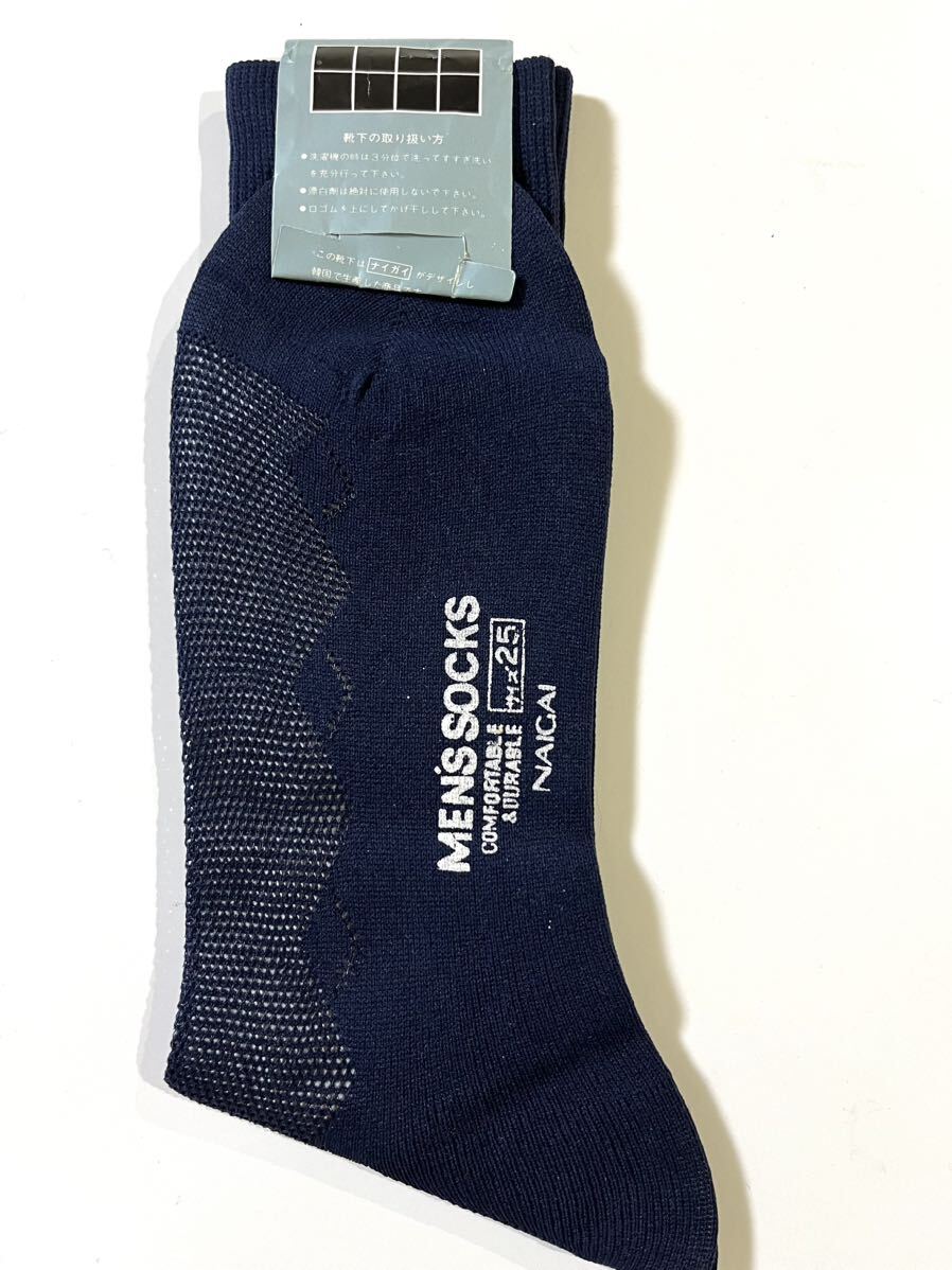 ナイガイ 日本製 レトロ ナイロン100% メッシュ シースルー ネイビー 紳士 靴下 メンズソックス 25㌢の画像3
