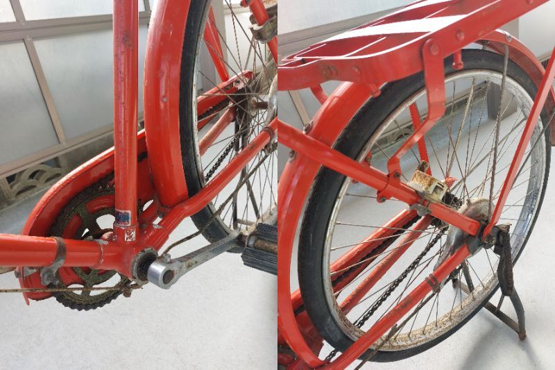 BS　郵便自転車　郵便局　レトロ　赤　自転車　26インチ　ブリヂストン製_画像3