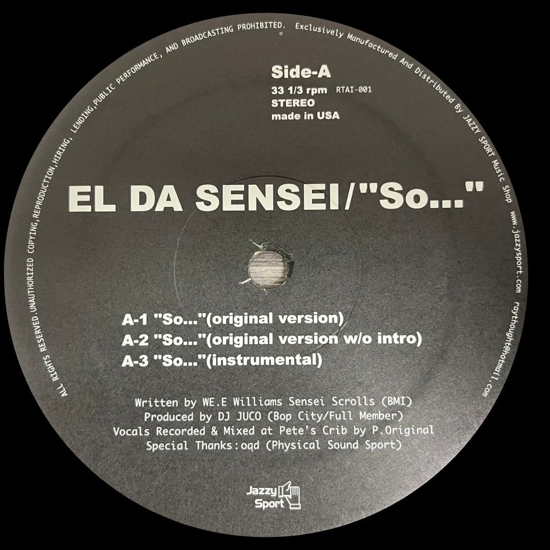 EL DA SENSEI - SO... / ARTIFACTS - IT'S GETTIN' HOT (REMIX) K-DEF JAZZY SPORT 正規盤 jazzy hip hopの画像1