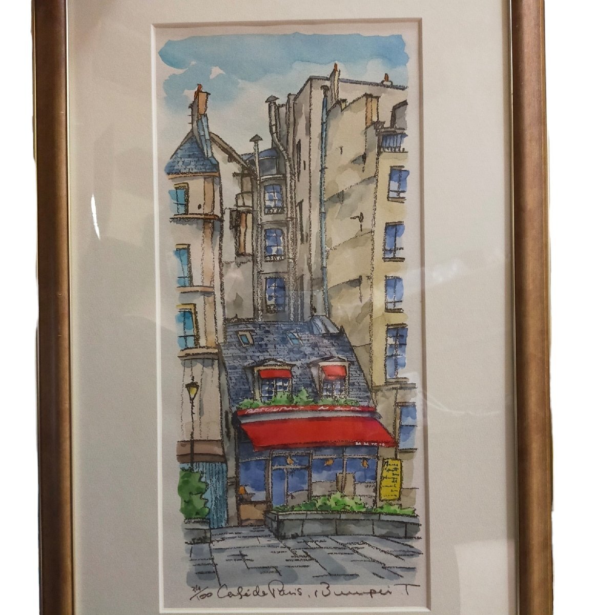 V7-130NL◆中古品◆高橋文平 CAFE DE PARIS 絵画 インテリア 風景画_画像2