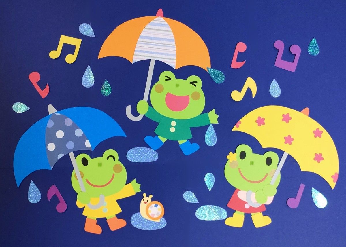 壁面飾り　6月 梅雨　かえる　傘　 幼稚園　 保育園　 施設　 病院  知育