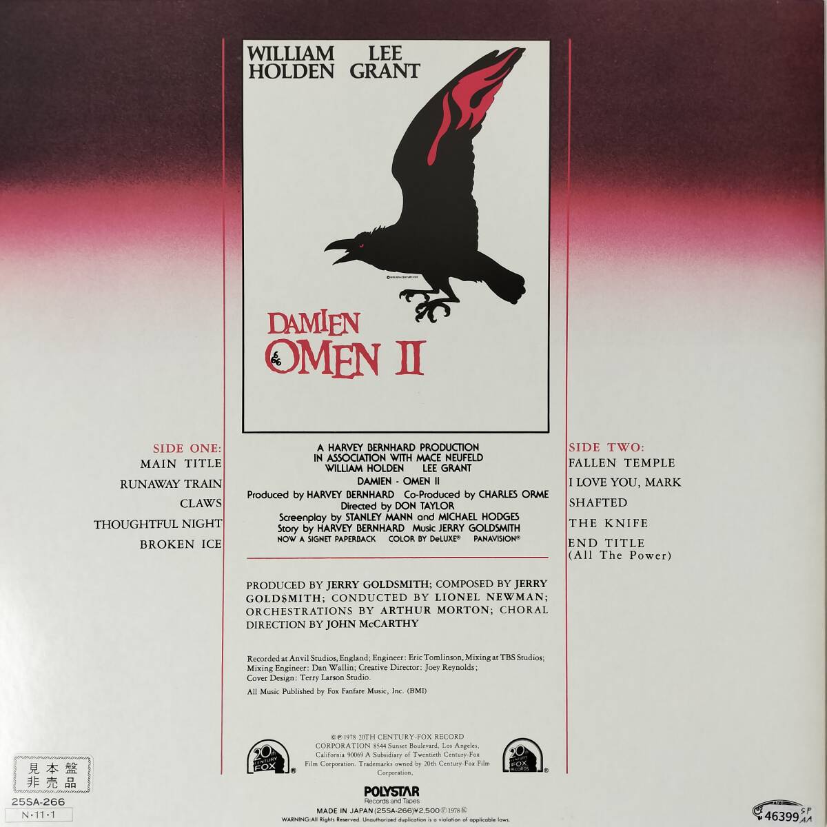 46399【プロモ盤★盤未使用に近い】 Jerry Goldsmith / DAMIEN OMEN II ※解説一体帯付 _画像2