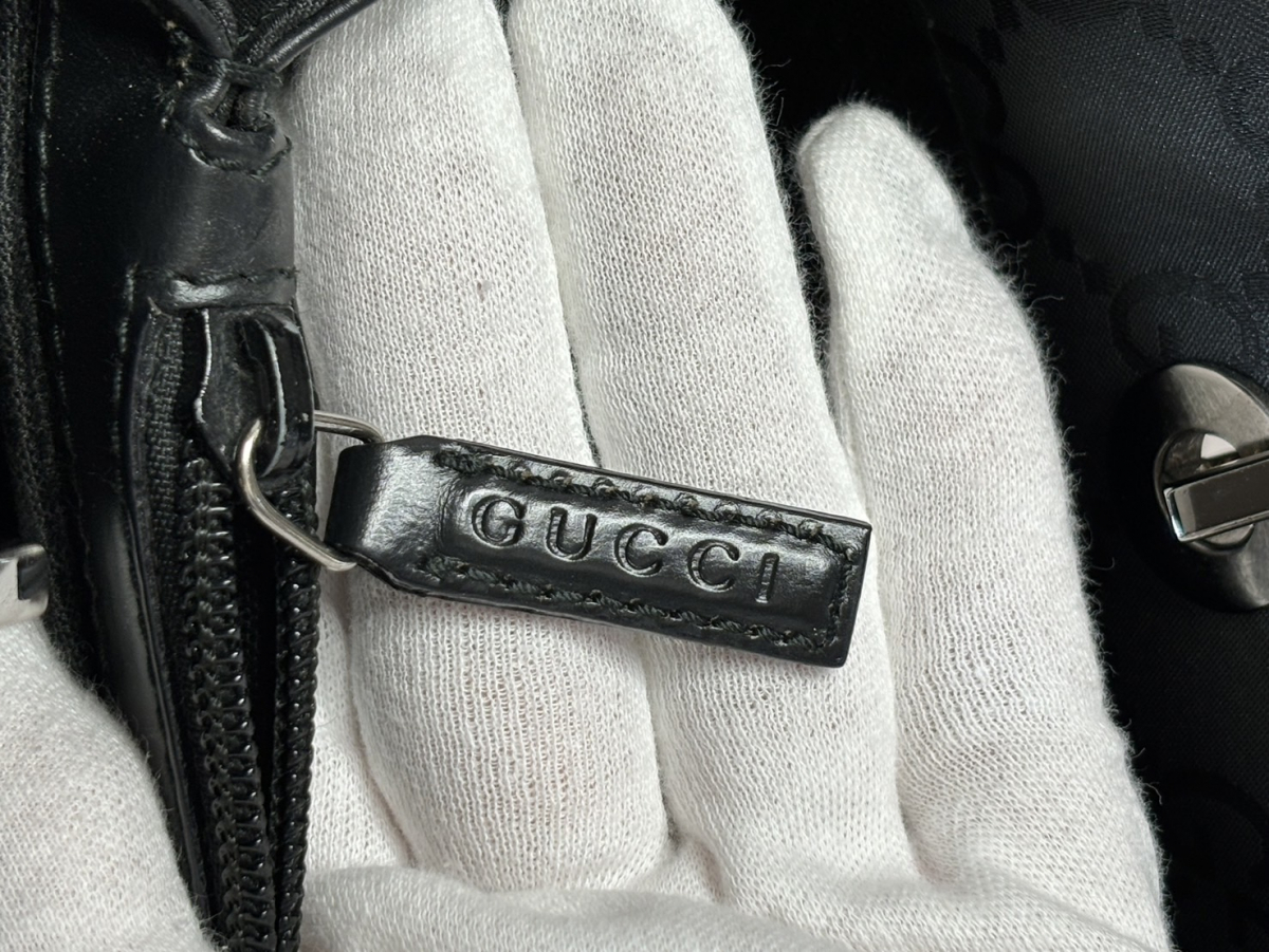 10217-2-UF10-GUCCI-グッチ トートバッグ バンブー　-GG柄 A4 ナイロン ブラック 美品_画像8