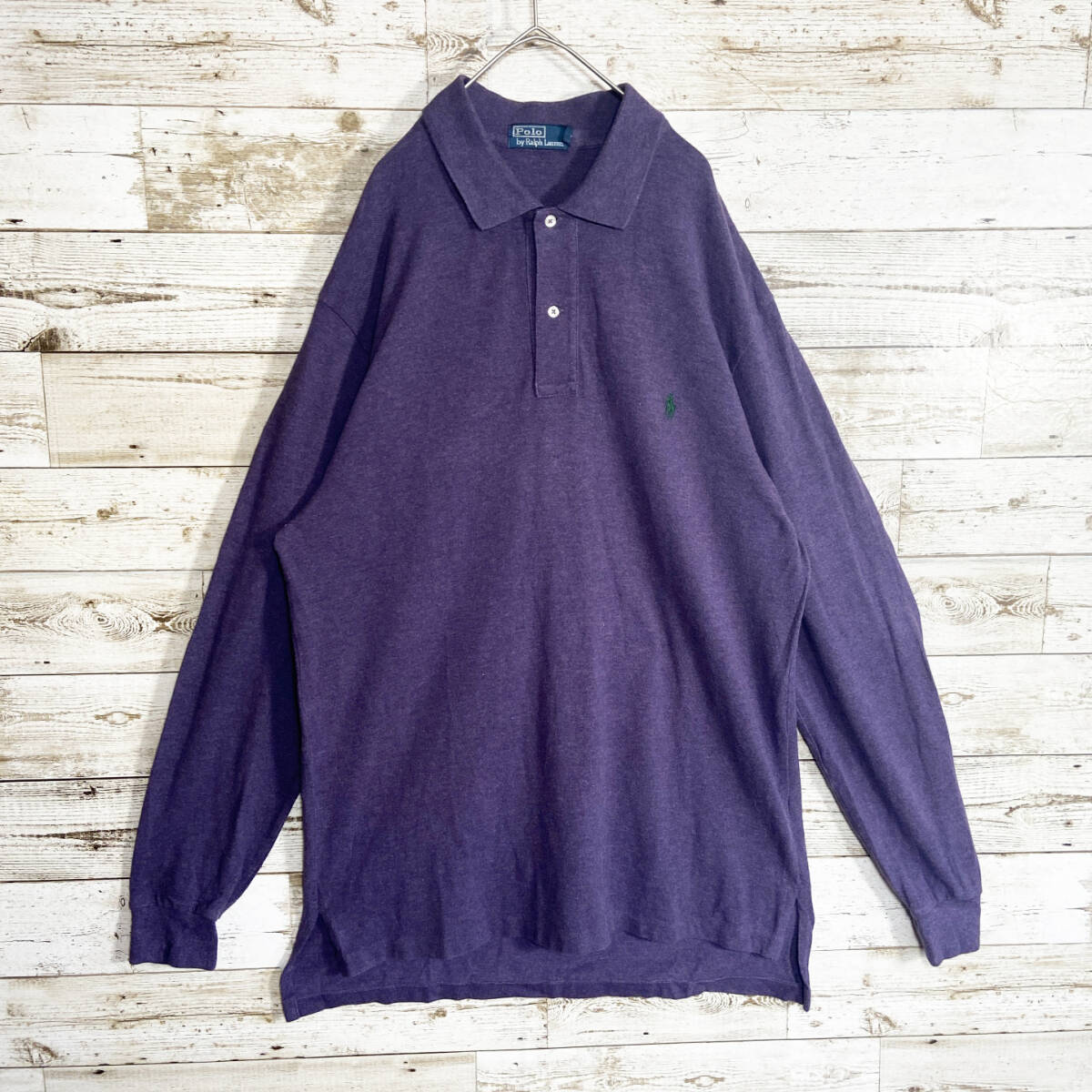 【USED】 ポロラルフローレン Polo Ralph Lauren ポロシャツ 長袖 刺繍ロゴ ゆるだぼ 90s 00s USA 古着 パープル XXLサイズ ☆送料無料☆