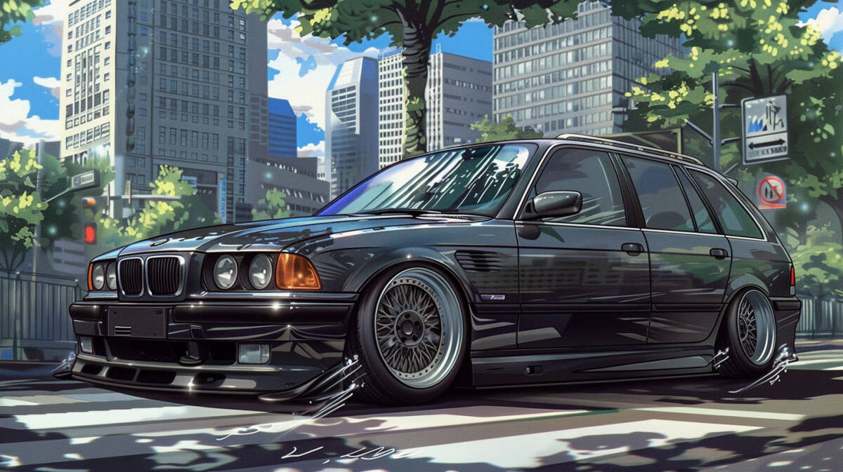 BMW E38 アニメーション　正面　ブラック 背景　送料無料 即決 即決1円 相互評価 入札者認証制限なし フリー画像データ① DL_画像1