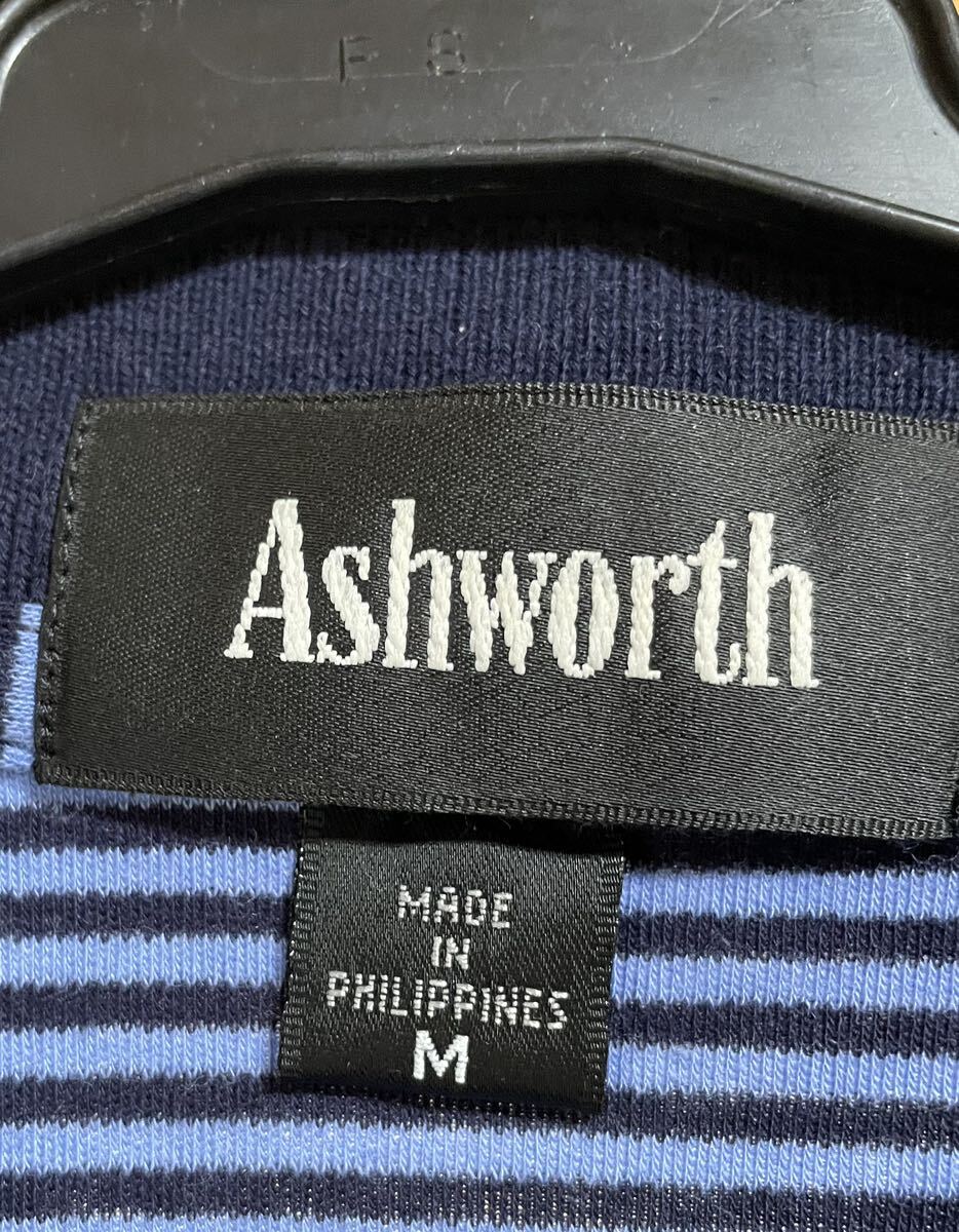 未使用 Ashworthポロシャツ 半袖 MENS men's メンズ 紺 ネイビー ブルー 水色 ボーダー Made in Phlippines フィリピン Mサイズ_画像3
