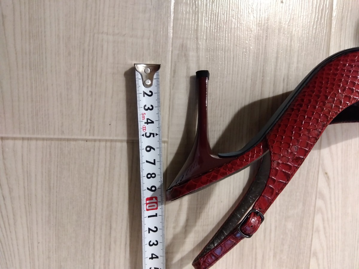 【F573】【未使用】 ダイアナ DIANA パンプス ピンヒール ポインテッドトゥ レザー クロコ 型押し 靴 シューズ 23.0cm赤系 レッドの画像7