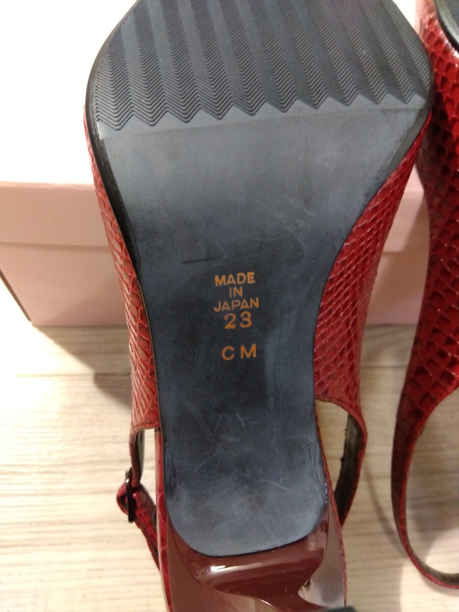 【F573】【未使用】 ダイアナ DIANA パンプス ピンヒール ポインテッドトゥ レザー クロコ 型押し 靴 シューズ 23.0cm赤系 レッドの画像9