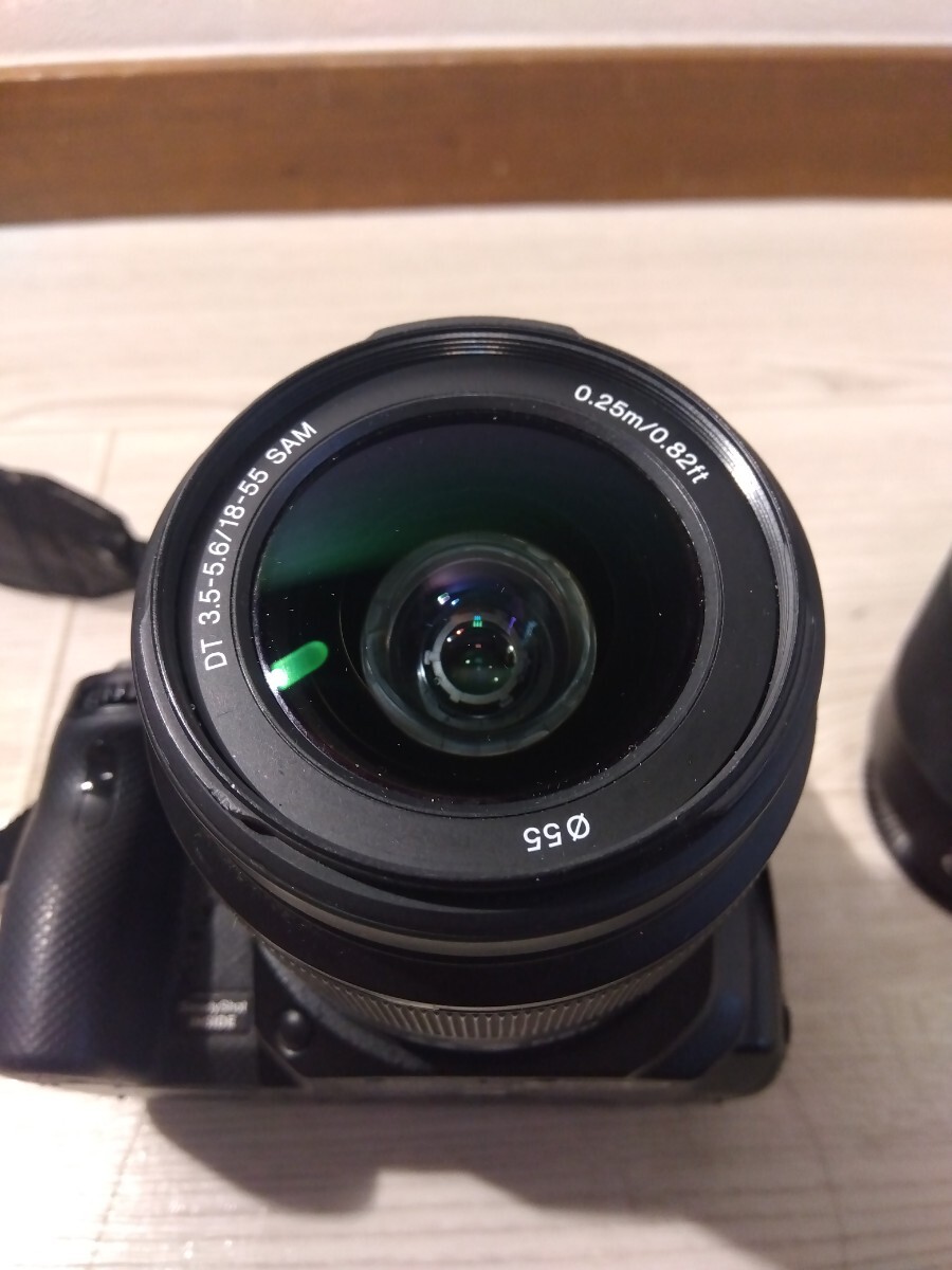 【F759】 SONY ソニー α55 SLT-A55V SAL1855 3.5-5.6/18-55 SAM SAL55200-2 DT 4-5.6/55-200 デジタル一眼レフカメラ ボディ レンズ