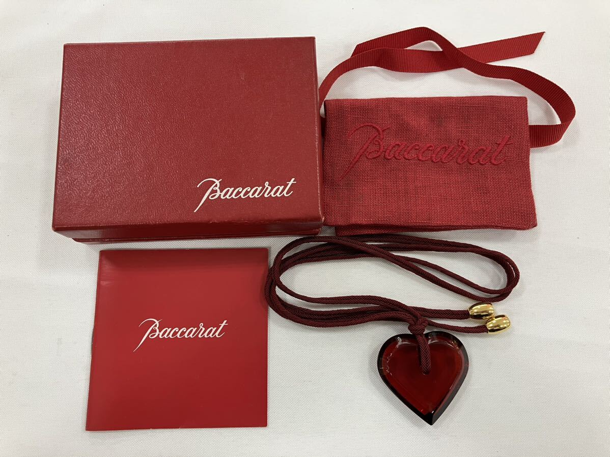 1円〜 【美品】Baccarat バカラ クリスタルガラス ハートネックレス チョーカー ペンダント ネックレス アクセサリー レッド系の画像1