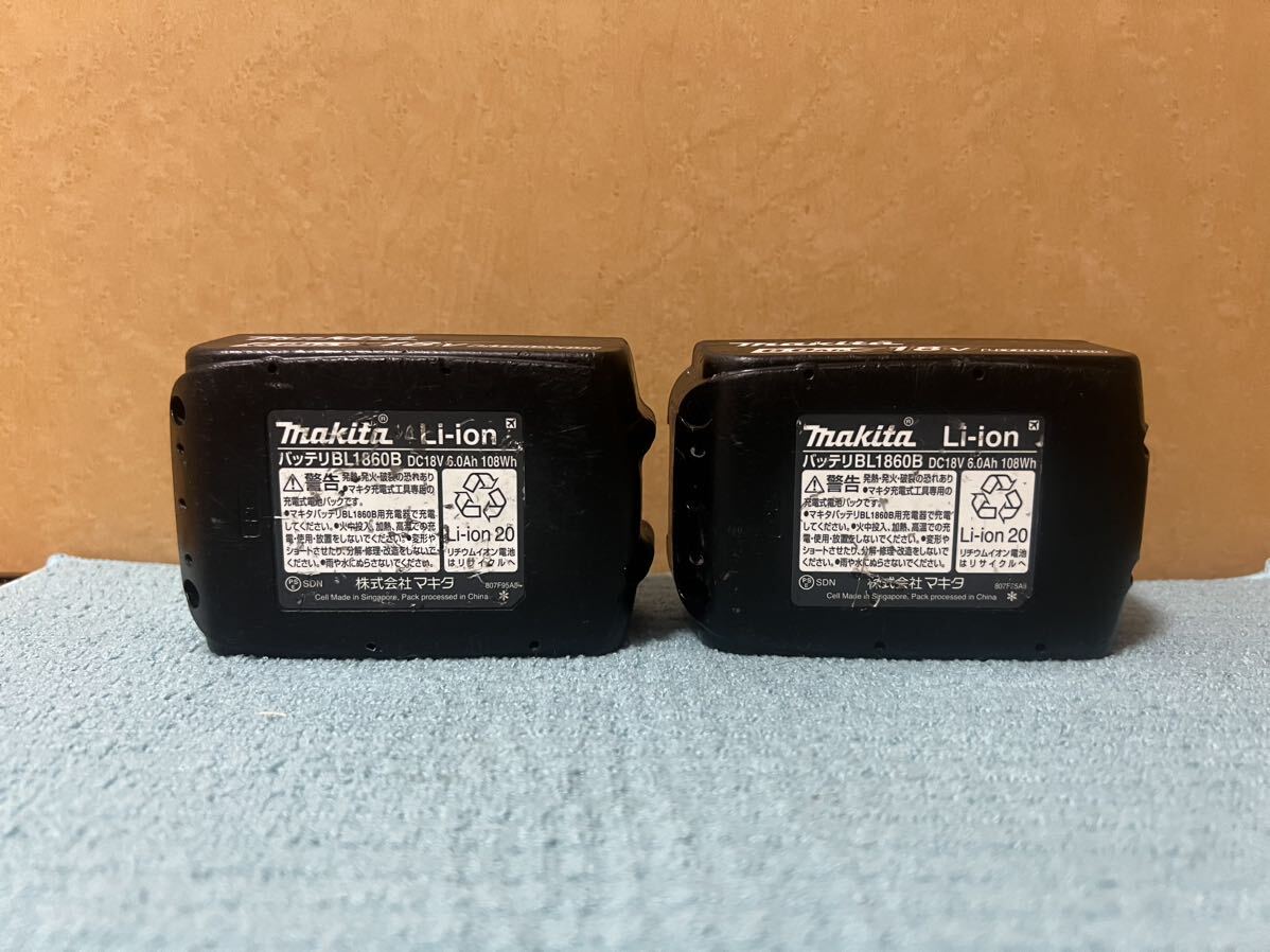 マキタ Makita 純正 2個 Li-ion バッテリー BL1860B 6.0Ah 18V 雪マーク マキタバッテリーマキタインパクトドライバー 動作品 美品/の画像6