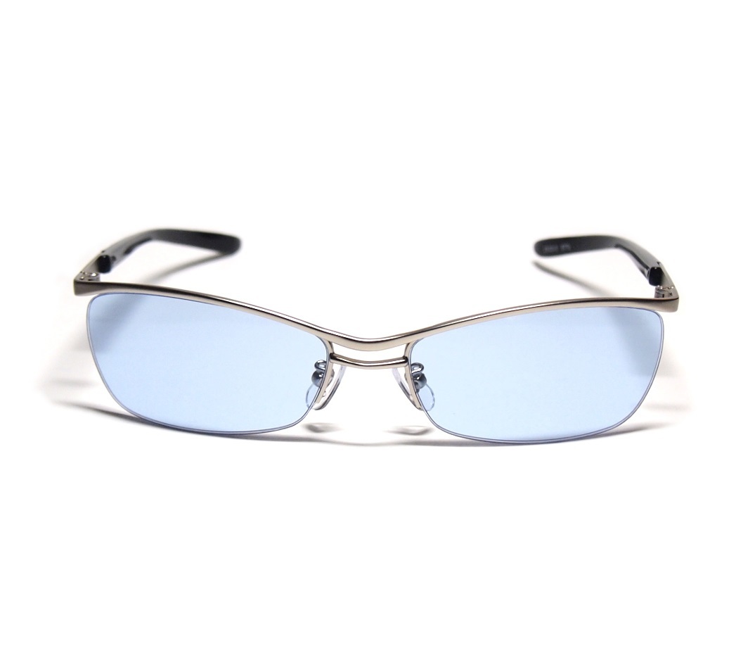 ハーフリム型 メンズ サングラス 新品 ライトブルー ／2002BL　かっこいい いかつい 紫外線カット 青 水色 薄い色 目が透ける 男性 紳士_画像2