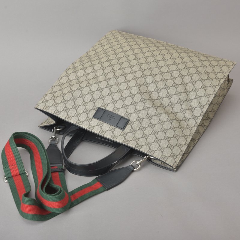 1円 未使用同様 GUCCI グッチ GGスプリーム トートバッグ 2WAY ショルダー 456217 PVC レザー 黒 グレー シェリーライン 美品 鞄 Mb.b_画像5