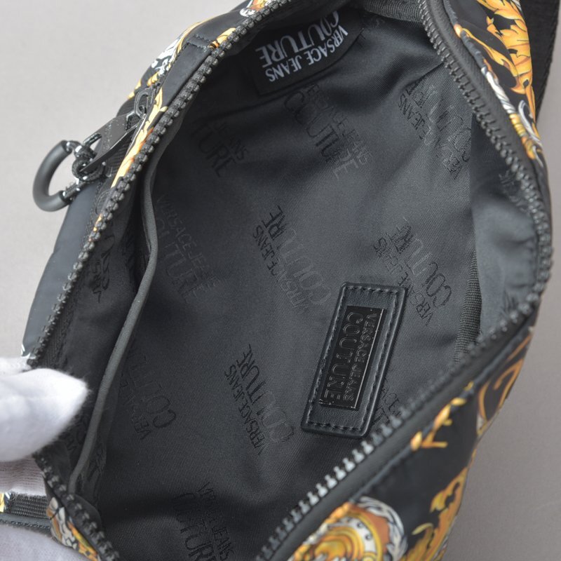 VERSACE JEANS COUTURE Versace body bag waist bag ba lock pattern nylon black Gold pouch bag *a.e/a.b