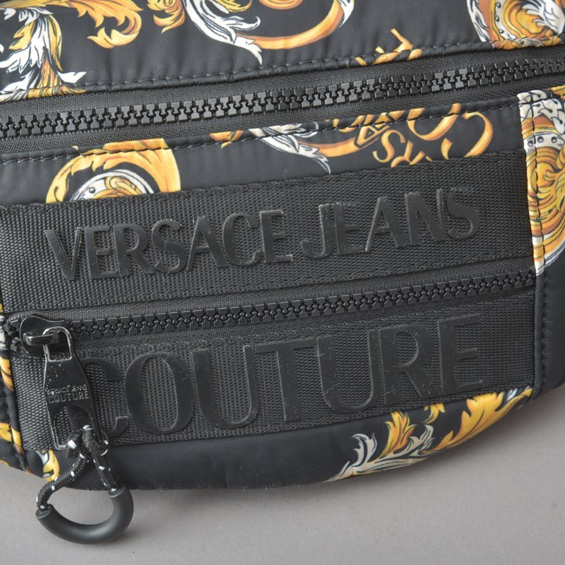VERSACE JEANS COUTURE Versace body bag waist bag ba lock pattern nylon black Gold pouch bag *a.e/a.b