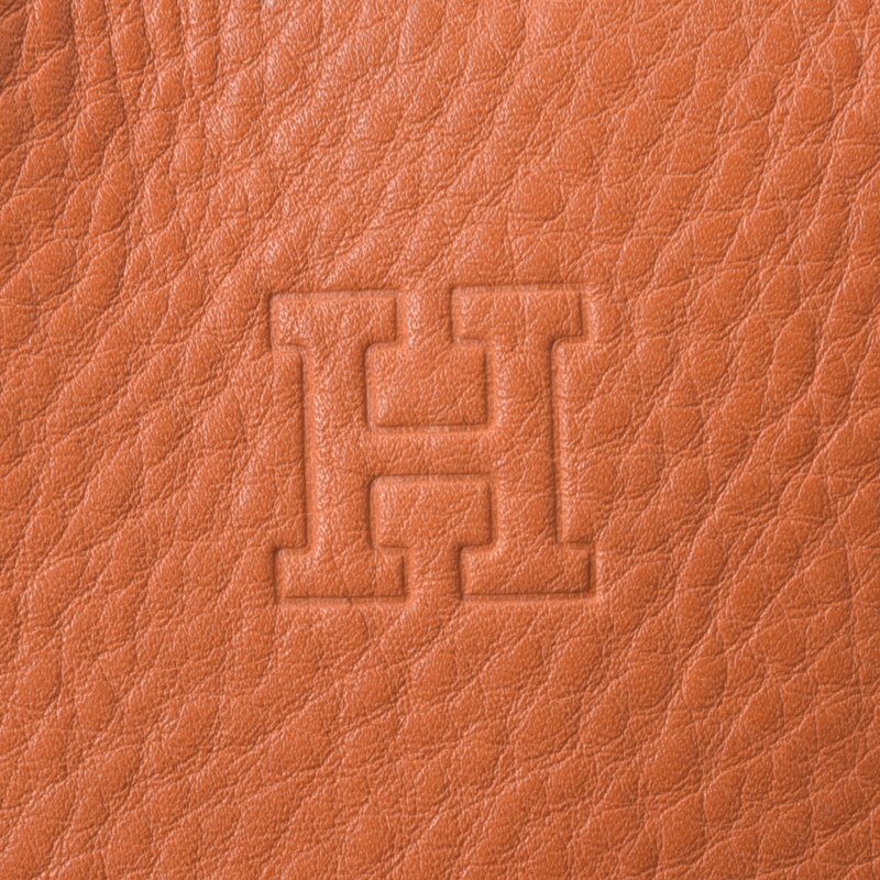 1円 美品 HIROFU ヒロフ Hロゴ ハンドポーチ レザー オレンジ イタリア製 ストラップ付き クラッチバッグ バニティバッグ 鞄 Mk.dの画像7