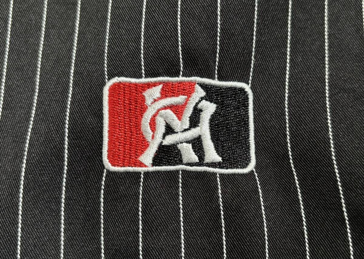 美品 完売 9090 ナインティナインティ N9 Baseball Shirts ベースボールシャツ ninety ロゴ 刺繍 ストライプ オーバーサイズ XL 黒 △4_画像6