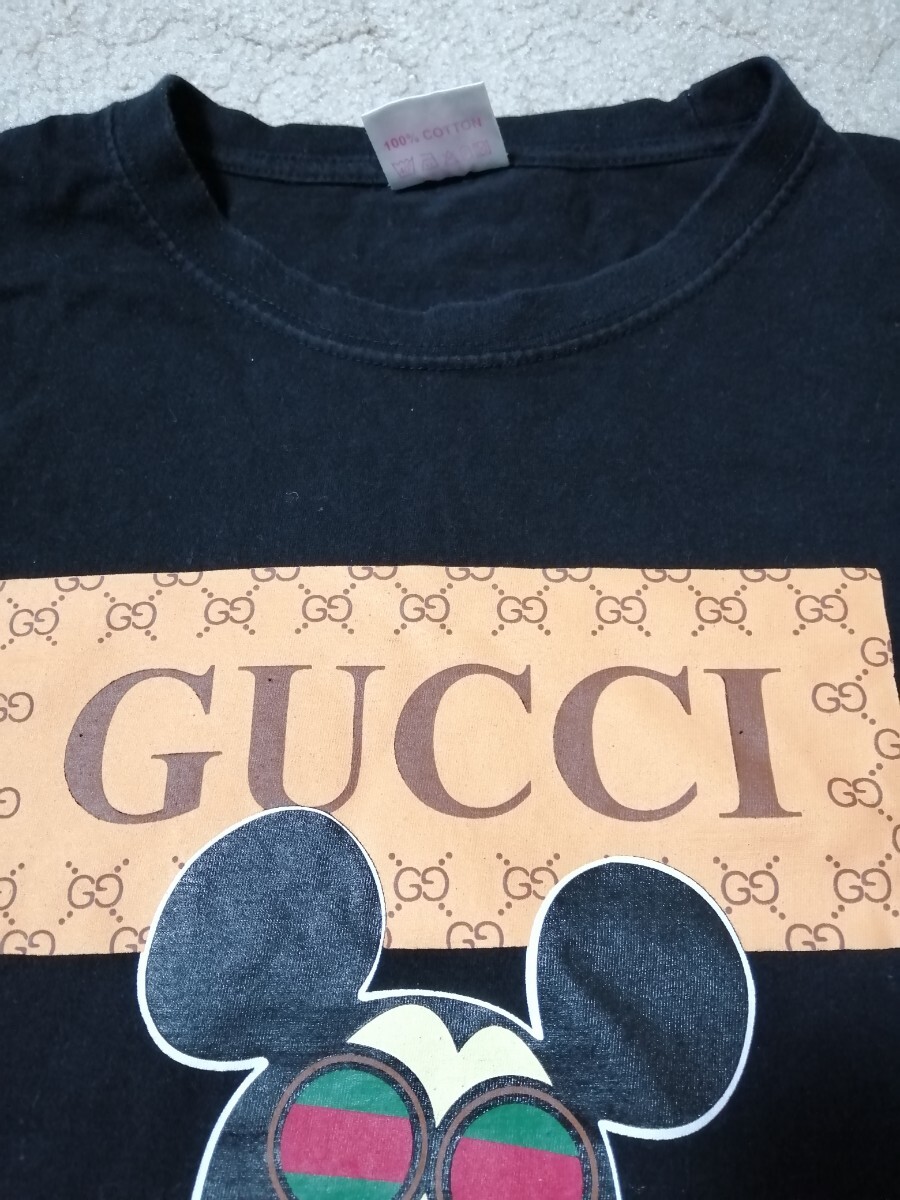 【古着】ミッキーマウスTシャツ DISNEY＆ ディズニー ブラック コラボティーシャツ 中古 半袖 グッズ GUCC_画像3