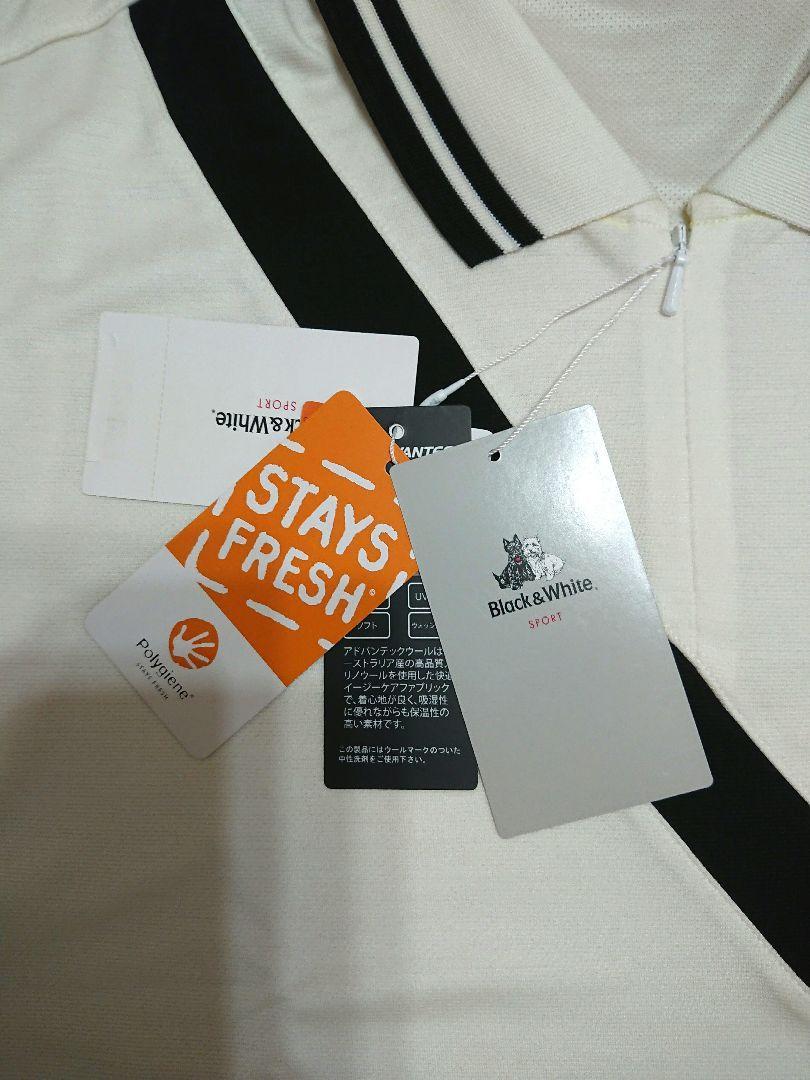 新品　Black&White （L）ゴルフ メンズ 　半袖ハーフジップシャツ 16500円　ゴルフシャツ_画像9