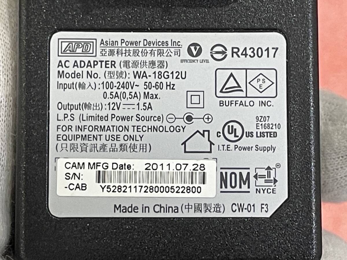 ★【純正 ACアダプター のみ】BUFFALO バッファロー ACアダプター WA-18G12U 出力：12V 1.5A★美品 動作品の画像2