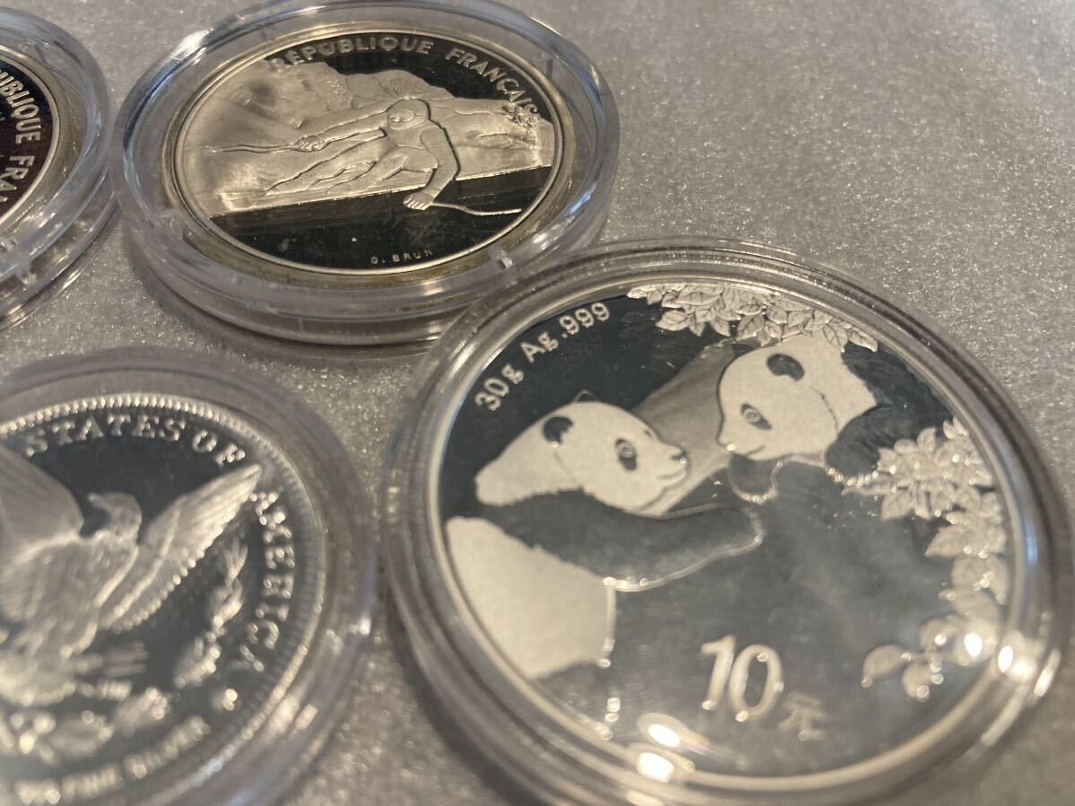 約120g シルバー コイン ネックレス 純銀 おまとめ セット SV 925 999 銀 硬貨 メダル パンダ銀貨 中国 アメリカ 外国コイン の画像6