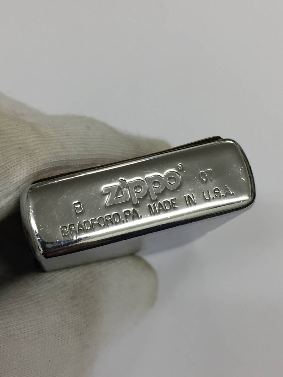 1円～！ZIPPO ジッポ ライター AMERICAN CLASSIC アメリカン クラシック 鹿 シカ メタル貼り プレート貼り シルバー 2007年 着火確認済み_画像6