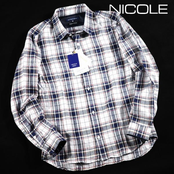 新品1円～★ニコル セレクション NICOLE selection メンズ 日本製生地 シャンカー６コットン 長袖チェックシャツ 46 M 本物 ◆8626◆_画像1